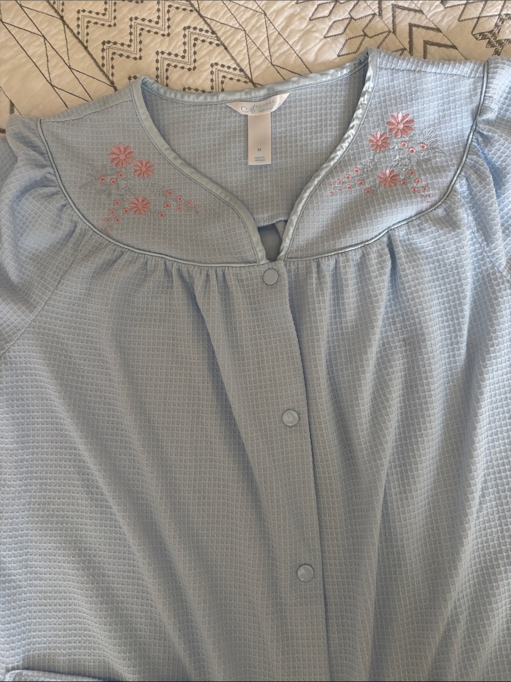Adonna…Light Blue Embroidered Button-Front robe